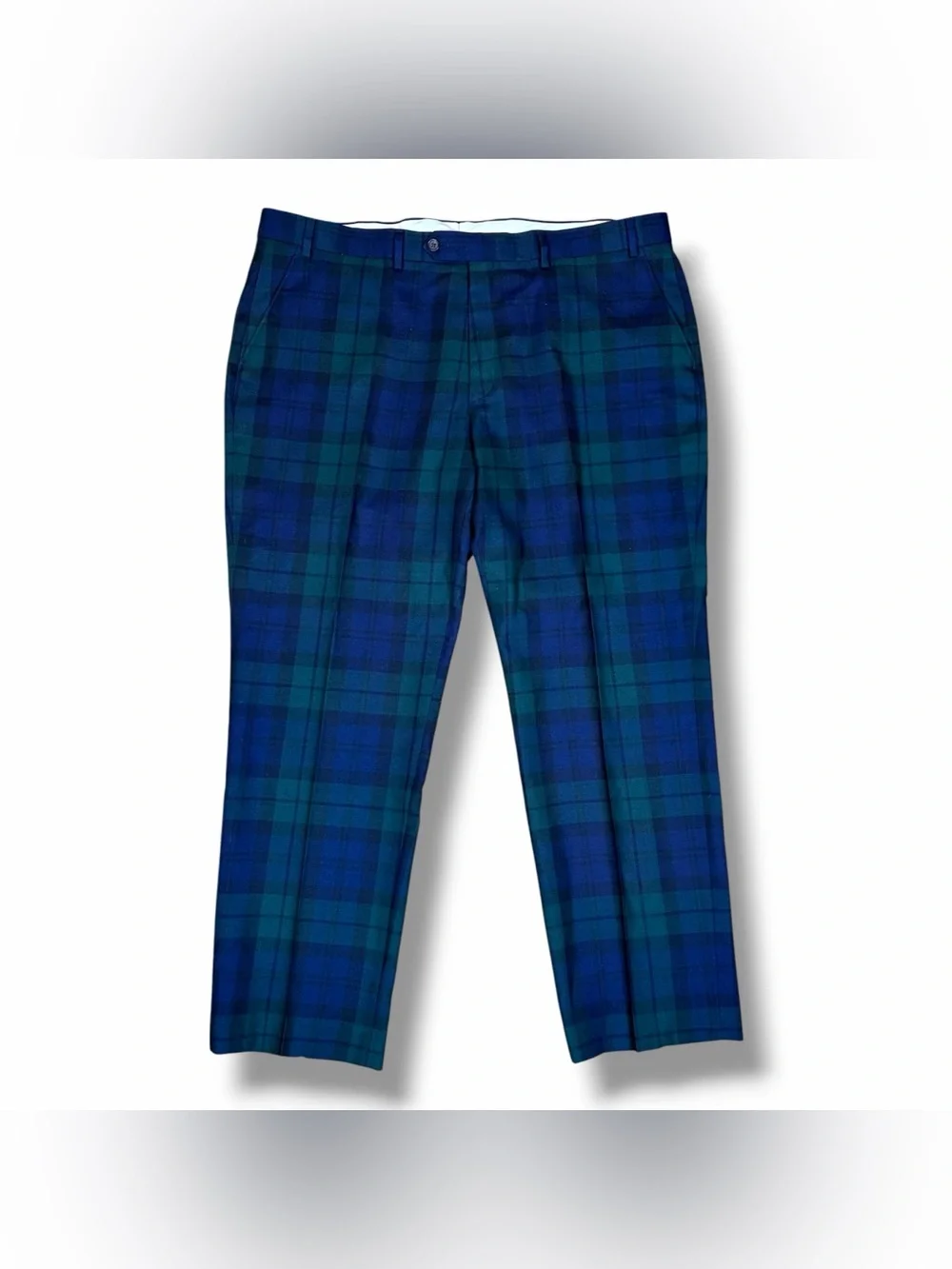 Ralph Lauren Green Blue Black Watch Tartan Plaid Wool Slim Pants Trousers 40x30